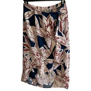 Rachel Zoe Navy Maroon Cream Floral Print Skirt